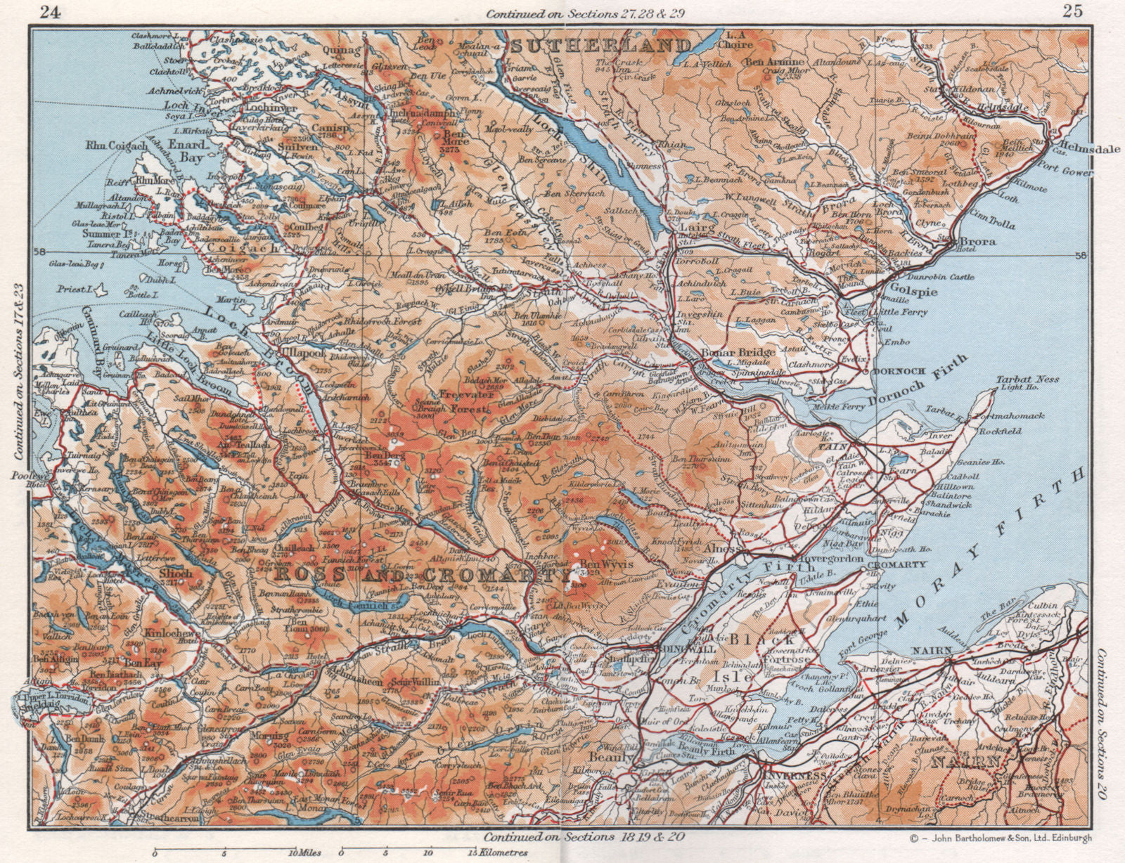 SCOTTISH HIGHLANDS. Ross & Cromarty Sutherland. Moray Firth. Vintage map 1967